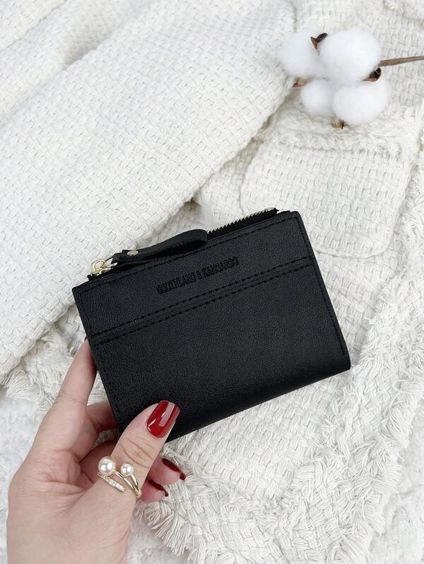 Eleganza Women’s Foldable Black Wallet with Zipper